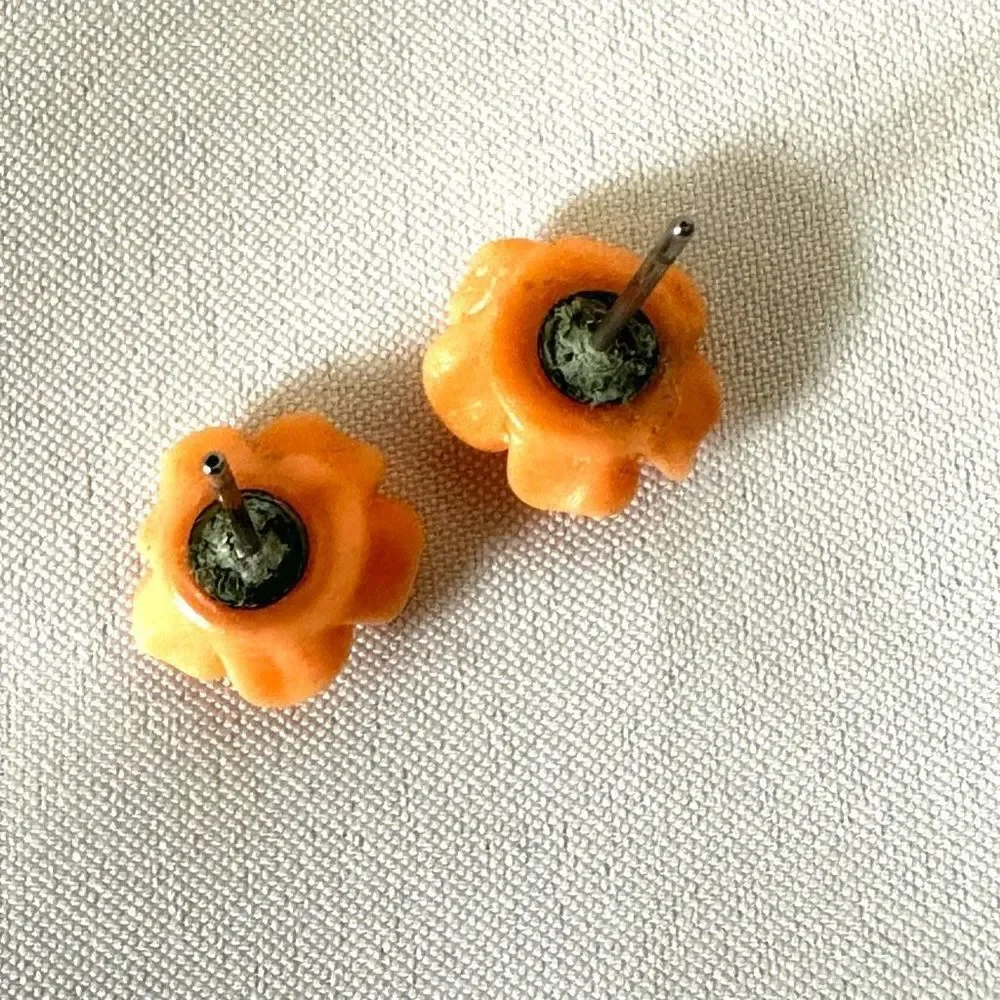 Small orange flower post earrings small orange